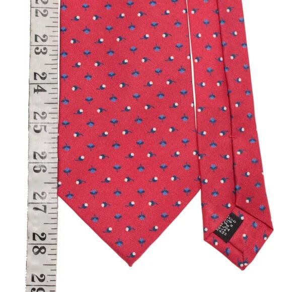 Drake's NWT Neck Tie in Red with Navy/Light Blue & White Floral Print 100% Silk